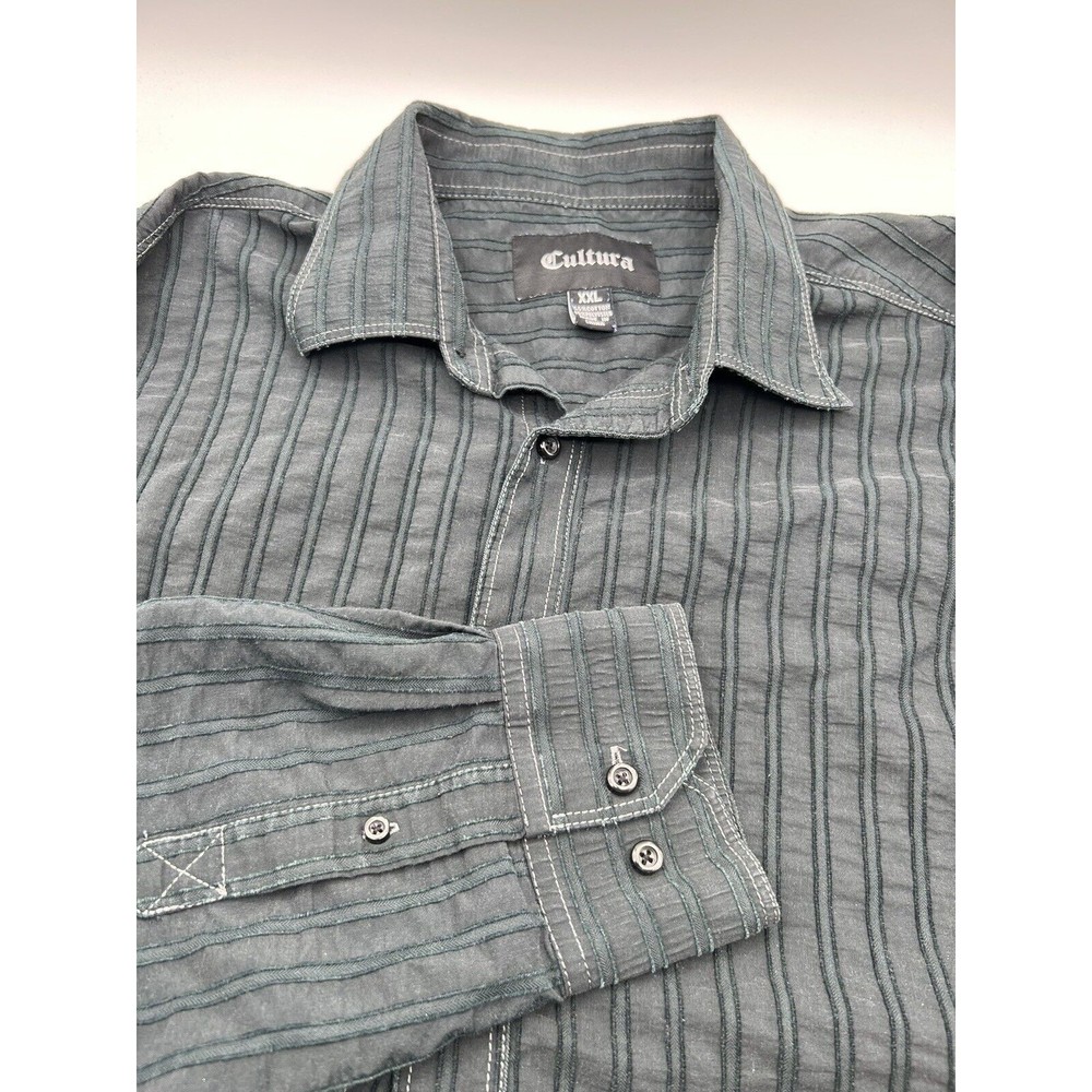 Cultura Men's Button Down Shirt‎ Size XXLarge Black Long Sleeve Stripe